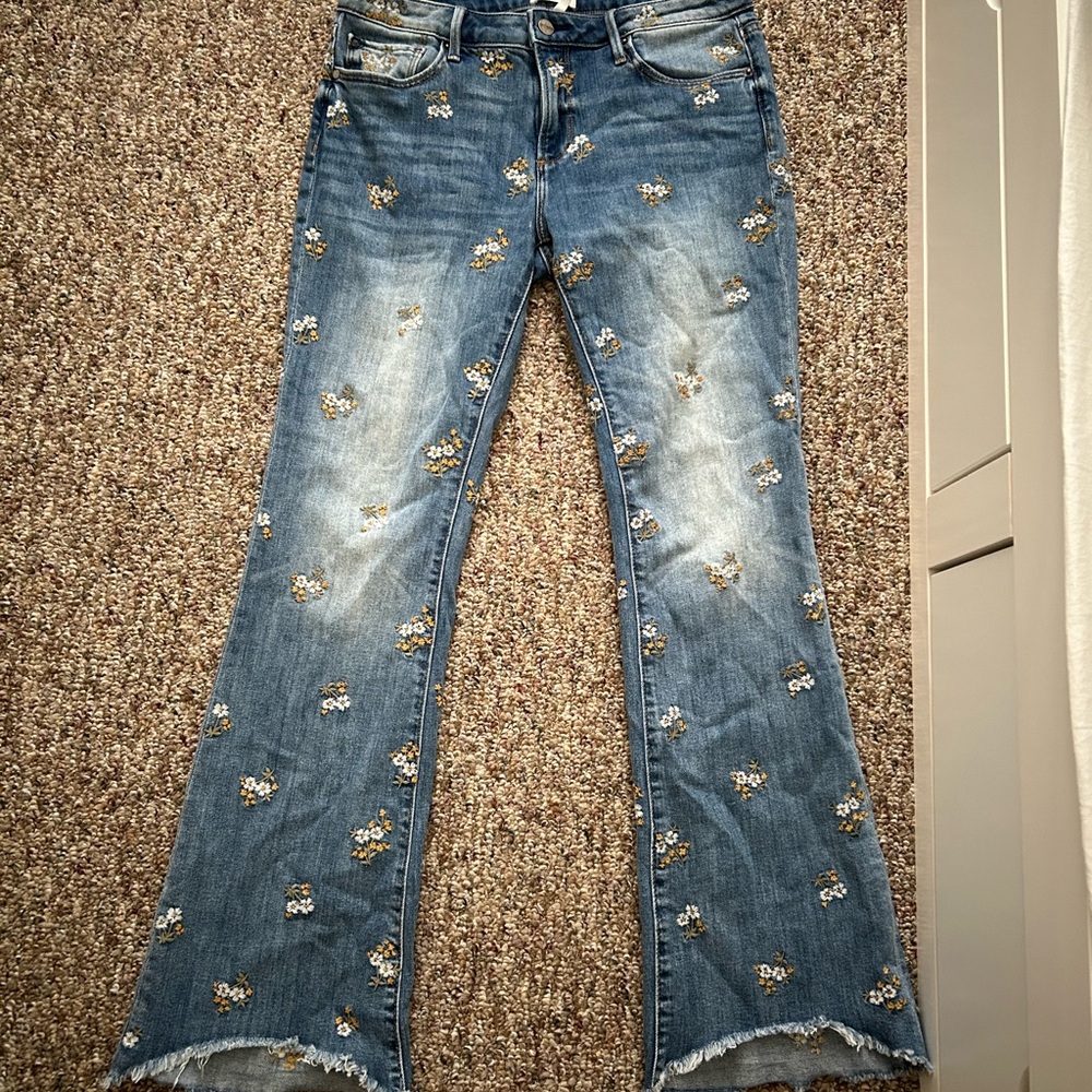DRIFTWOOD Blue Floral Embroidered Flare Jeans